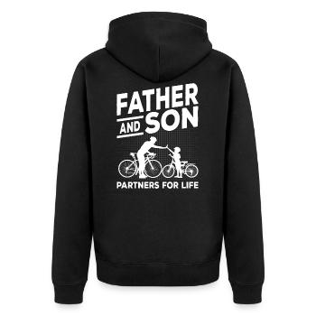 Fahrrad Vater und Sohn Spruch Geschenk - Unisex Premium Bio Zip Hoodie - Schwarz - Hinten - Nico (187cm)