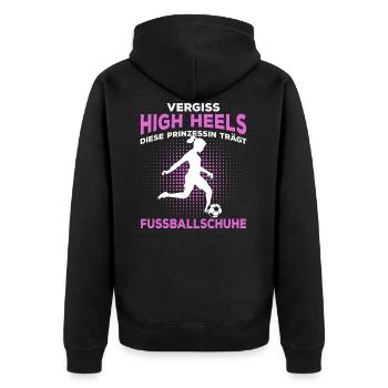 Fußball Mädchen Fußballspielerin Fußballerin - Unisex Premium Bio Zip Hoodie - Schwarz - Hinten - Nico (187cm)