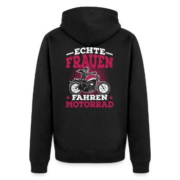 Echte Frauen fahren Motorrad lustig - Unisex Premium Bio Zip Hoodie - Schwarz - Hinten - Nico (187cm)