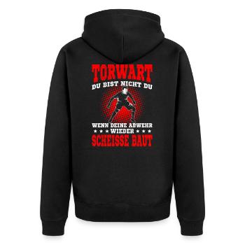 Fußball Torwart Torhüter lustige Sprüche - Unisex Premium Bio Zip Hoodie - Schwarz - Hinten - Nico (187cm)
