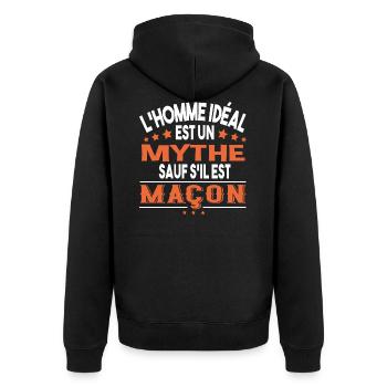 Maçon homme. Cadeau métier Bâtiment brique ouvrier - Veste à capuche bio Premium Unisexe - noir - Dos - Nico (187cm)