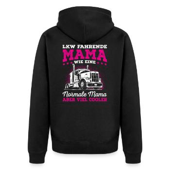 LKW Mama Trucker Babe Spruch Truckerin - Unisex Premium Bio Zip Hoodie - Schwarz - Hinten - Nico (187cm)