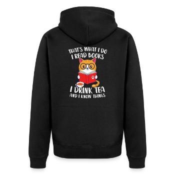 Bücher Lesen Leseratte Bücherwurm Lesefan Tee - Unisex Premium Bio Zip Hoodie - Schwarz - Hinten - Nico (187cm)