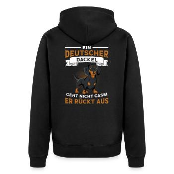 Dackel Spruch Hundehalter lustig - Unisex Premium Bio Zip Hoodie - Schwarz - Hinten - Nico (187cm)