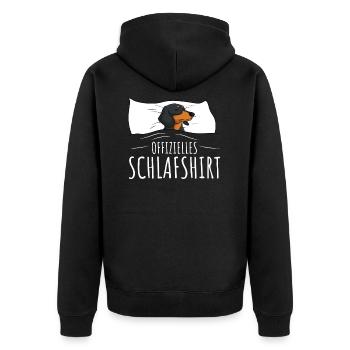 Offizielles Schlafshirt Schlafanzug Dackel Hund - Unisex Premium Bio Zip Hoodie - Schwarz - Hinten - Nico (187cm)