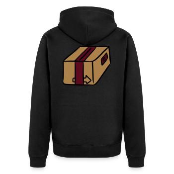 Paket Zusteller Sendung Lieferung Paketbote Post - Unisex Premium Bio Zip Hoodie - Schwarz - Hinten - Nico (187cm)