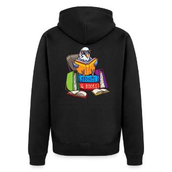 Budgies & Books - Cute Reading Budgerigar Bird - Unisex Premium Organic Zip Hoodie - black - Back - Nico (187cm)
