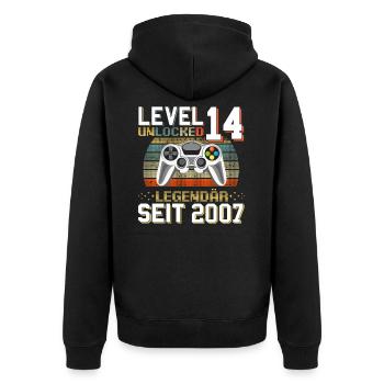 14th Birthday Gamer Level 14 Unlocked - Unisex Premium Organic Zip Hoodie - black - Back - Nico (187cm)