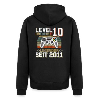 10th Birthday Gamer Level 10 Unlocked - Unisex Premium Organic Zip Hoodie - black - Back - Nico (187cm)