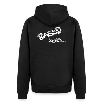 Bassd scho... 2021 Franggen - Unisex Premium Bio Zip Hoodie - Schwarz - Hinten - Nico (187cm)