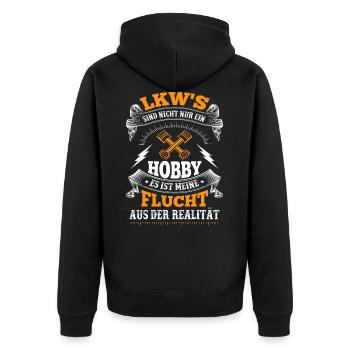 Trucker LKW Fahrer Fernfahrer Brummi Geschenk - Unisex Premium Bio Zip Hoodie - Schwarz - Hinten - Nico (187cm)