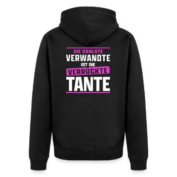 Tante Sprüche Kinder die coolste Verwandte - Unisex Premium Bio Zip Hoodie - Schwarz - Hinten - Nico (187cm)