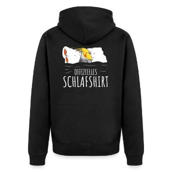Offizielles Schlafshirt Nymphensittich - Unisex Premium Bio Zip Hoodie - Schwarz - Hinten - Nico (187cm)