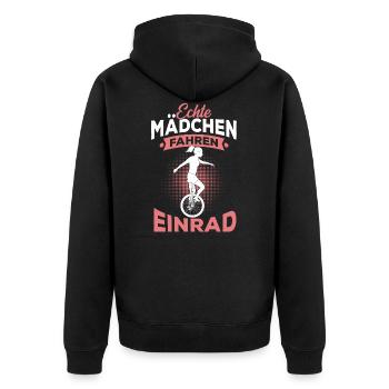 Echte Mädchen fahren Einrad Spruch - Unisex Premium Bio Zip Hoodie - Schwarz - Hinten - Nico (187cm)