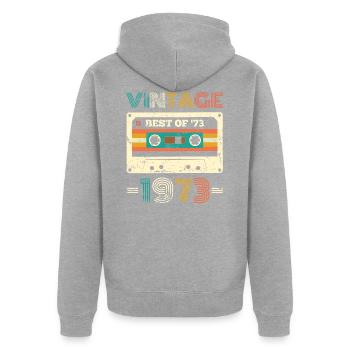 Vintage Best Of 1973 Cassette Rétro anniversaire - Veste à capuche bio Premium Unisexe - gris chiné - Dos - Nico (187cm)