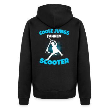 Coole Jungs fahren Scooter Stunt Roller - Unisex Premium Bio Zip Hoodie - Schwarz - Hinten - Nico (187cm)