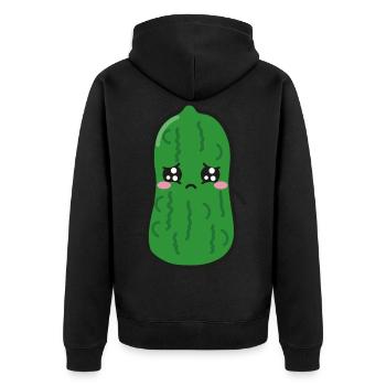 Saure Gurke Kawaii - Unisex Premium Bio Zip Hoodie - Schwarz - Hinten - Nico (187cm)