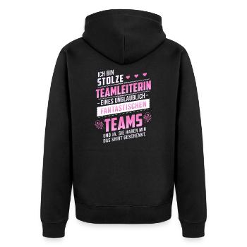Stolze Teamleiterin Filialleiterin Geschenk Chefin - Unisex Premium Bio Zip Hoodie - Schwarz - Hinten - Nico (187cm)
