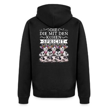 Lustiger Yoga Kuh Spruch Kühe - Unisex Premium Bio Zip Hoodie - Schwarz - Hinten - Nico (187cm)