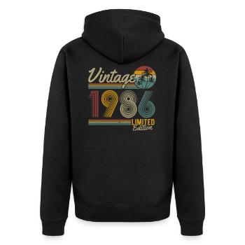 Née en 1986 naissance rétro anniversaire - Veste à capuche bio Premium Unisexe - noir - Dos - Nico (187cm)