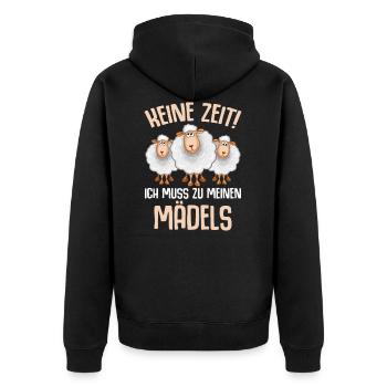 Keine Zeit ich muss zu meinen Mädels Schaf - Unisex Premium Bio Zip Hoodie - Schwarz - Hinten - Nico (187cm)