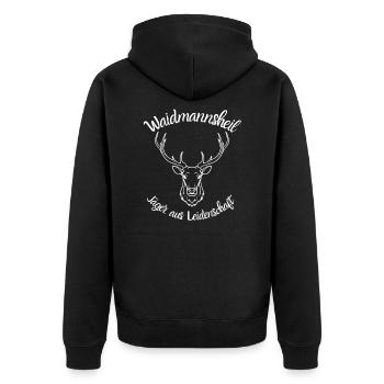 Jäger T-Shirt-Waidmannsheil-Jäger aus Leidenschaft - Unisex Premium Bio Zip Hoodie - Schwarz - Hinten - Nico (187cm)