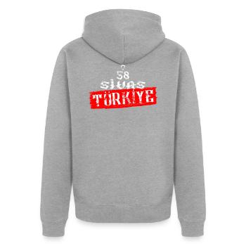 58 Sivas Türkiye - Unisex Premium Bio Zip Hoodie - Grau meliert - Hinten - Nico (187cm)