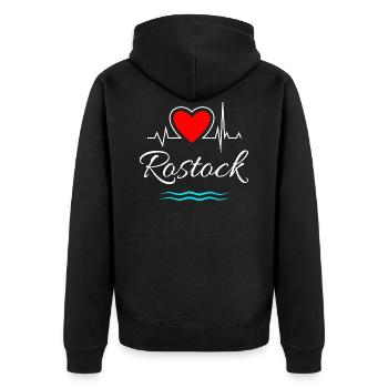 Rostock-Mein Herz schlägt für Usedom-Herz - Unisex Premium Bio Zip Hoodie - Schwarz - Hinten - Nico (187cm)
