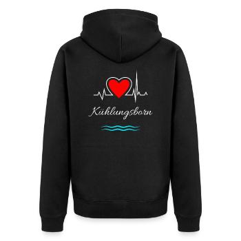 Kühlungsborn-Mein Herz schlägt für Usedom-Herz - Unisex Premium Bio Zip Hoodie - Schwarz - Hinten - Nico (187cm)