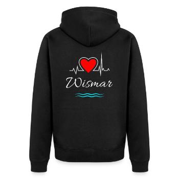 Wismar-Mein Herz schlägt für Usedom-Herz mit Welle - Unisex Premium Bio Zip Hoodie - Schwarz - Hinten - Nico (187cm)