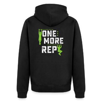 On More Rep Planche Calisthenics Street Workout - Unisex Premium Bio Zip Hoodie - Schwarz - Hinten - Nico (187cm)