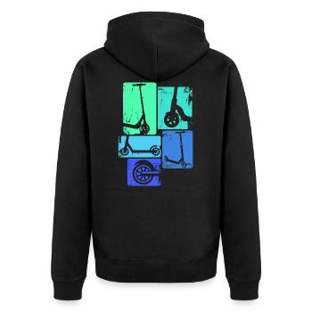 Stunt Scooter Roller Retro Tretroller Jungen - Unisex Premium Bio Zip Hoodie - Schwarz - Hinten - Nico (187cm)
