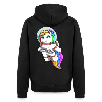 Friendly unicorn as an astronaut - Unisex Premium Organic Zip Hoodie - black - Back - Nico (187cm)