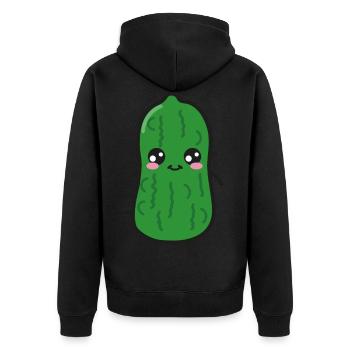 Saure Gurke Kawaii - Unisex Premium Bio Zip Hoodie - Schwarz - Hinten - Nico (187cm)