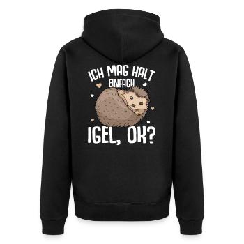 Igel Spruch Ich mag halt Igel Kinder Damen - Unisex Premium Bio Zip Hoodie - Schwarz - Hinten - Nico (187cm)