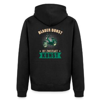 Maxi Moped Blauer Dunst Ist ZweiTakt Kunst - Unisex Premium Bio Zip Hoodie - Schwarz - Hinten - Nico (187cm)