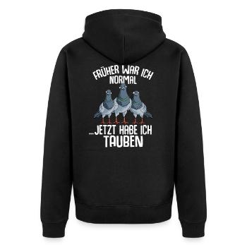 Tauben Früher war ich normal jetzt Tauben - Unisex Premium Bio Zip Hoodie - Schwarz - Hinten - Nico (187cm)