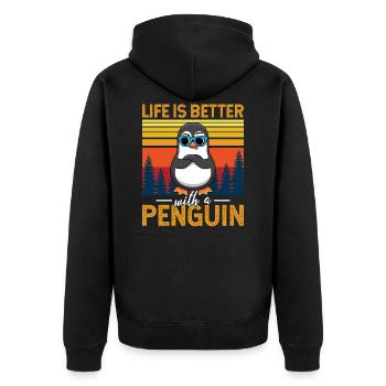Life is better with a Penguin Pinguin - Unisex Premium Bio Zip Hoodie - Schwarz - Hinten - Nico (187cm)