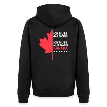 Ich muss gar nichts ich muss nur nach Kanada - Unisex Premium Bio Zip Hoodie - Schwarz - Hinten - Nico (187cm)