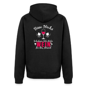 Bitte Nicht Schubsen Ich Habe Wein In Der Hand - Unisex Premium Bio Zip Hoodie - Schwarz - Hinten - Nico (187cm)