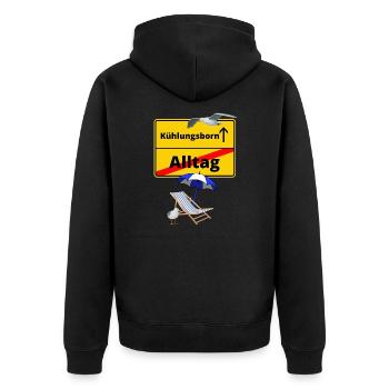 Kühlungsborn-Ortsschild Alltag Kühlungsborn - Unisex Premium Bio Zip Hoodie - Schwarz - Hinten - Nico (187cm)