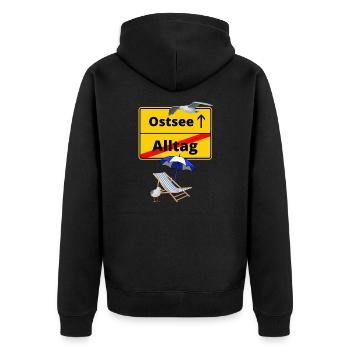 Ostsee-Ortsschild Alltag Ostsee - Urlaub - Unisex Premium Bio Zip Hoodie - Schwarz - Hinten - Nico (187cm)