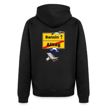 Bansin-Ortsschild Alltag Bansin -Ostsee - Unisex Premium Bio Zip Hoodie - Schwarz - Hinten - Nico (187cm)