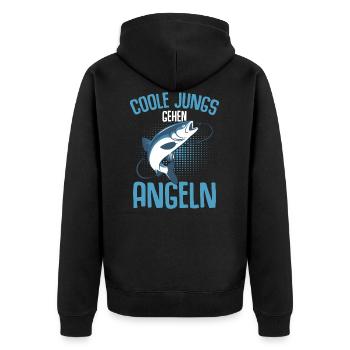 Coole Jungs gehen Angeln Angler Kinder - Unisex Premium Bio Zip Hoodie - Schwarz - Hinten - Nico (187cm)