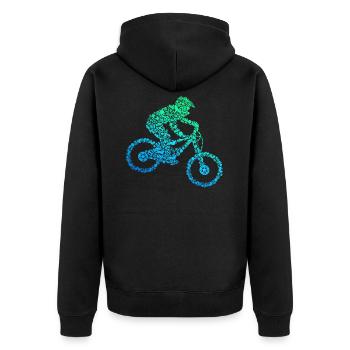 Downhill Mountainbike Biker MTB Jungen - Unisex Premium Bio Zip Hoodie - Schwarz - Hinten - Nico (187cm)