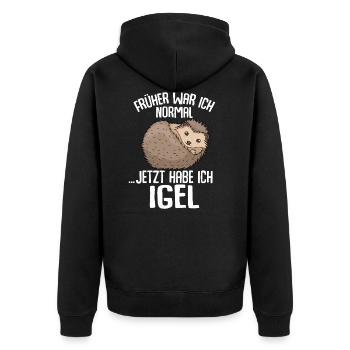 Igel - Früher war ich normal jetzt Igel - Unisex Premium Bio Zip Hoodie - Schwarz - Hinten - Nico (187cm)