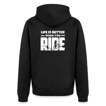 Pump Track Life Is Better Mountainbike BMX Loop - Unisex Premium Bio Zip Hoodie - Schwarz - Hinten - Nico (187cm)