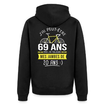 cycliste 69 ans humour anniversaire 69 ans vélo - Veste à capuche bio Premium Unisexe - noir - Dos - Nico (187cm)