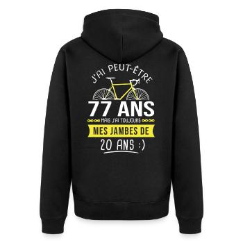 cycliste humour anniversaire 77 ans vélo sport - Veste à capuche bio Premium Unisexe - noir - Dos - Nico (187cm)