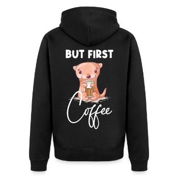 Café à la loutre mais premier animal de café disant drôle - Veste à capuche bio Premium Unisexe - noir - Dos - Nico (187cm)